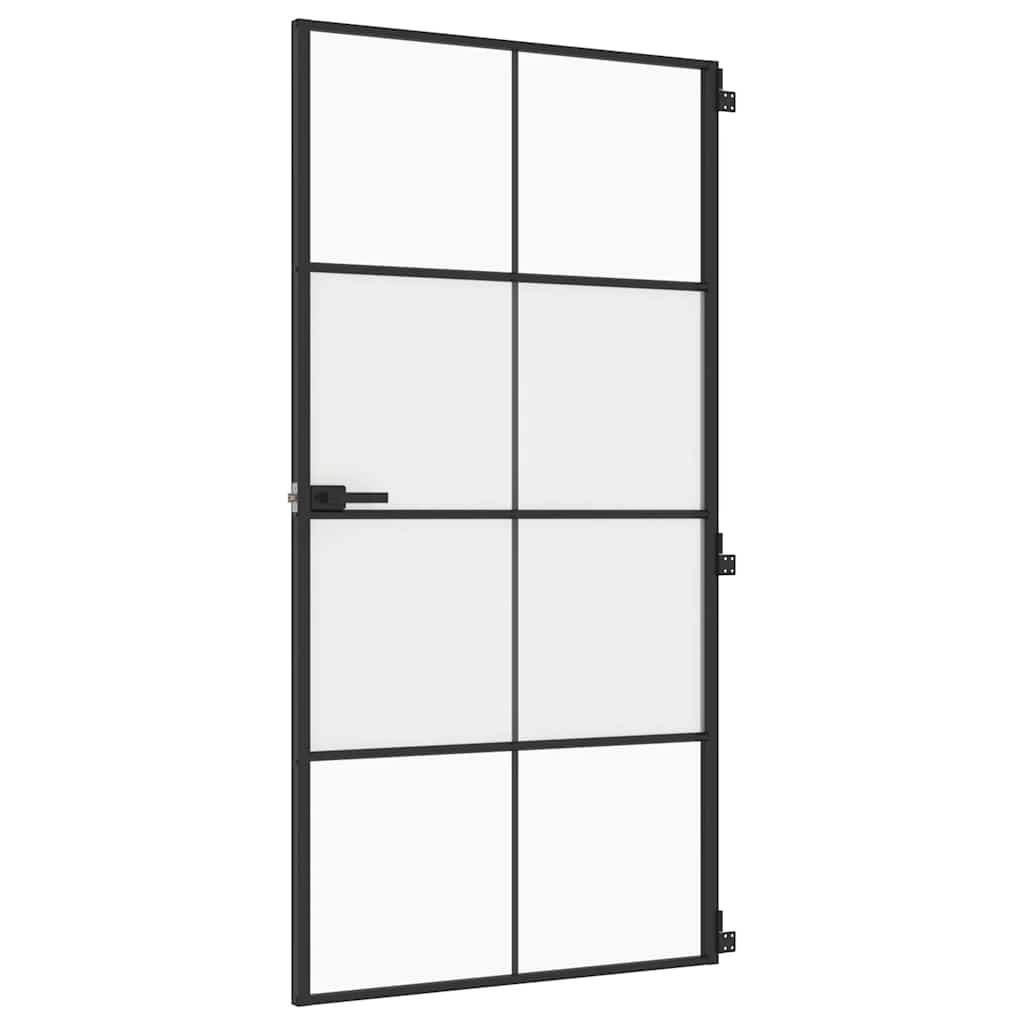 Sobna vrata tanka crna 102,5x201,5 cm kaljeno staklo i aluminij