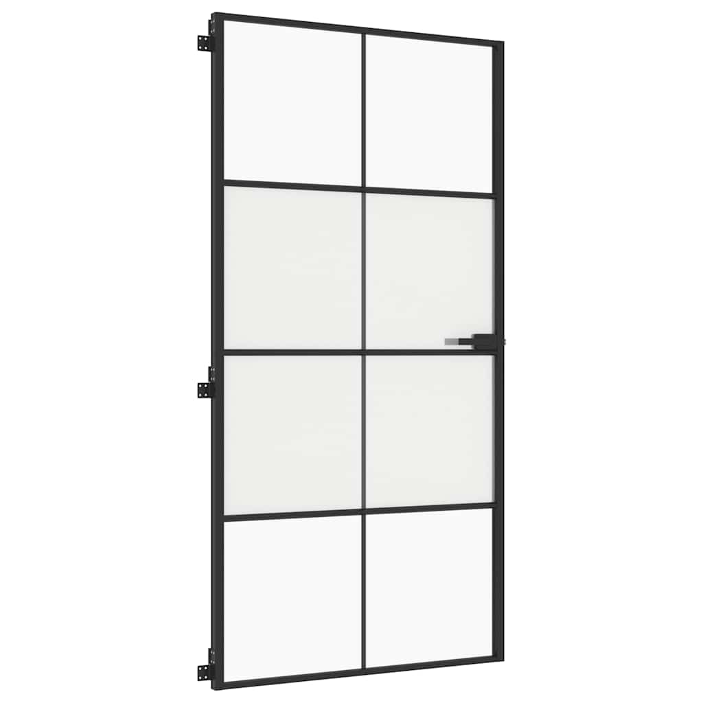 Sobna vrata tanka crna 102,5x201,5 cm kaljeno staklo i aluminij