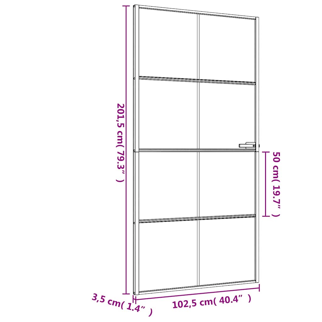 Sobna vrata tanka crna 102,5x201,5 cm kaljeno staklo i aluminij