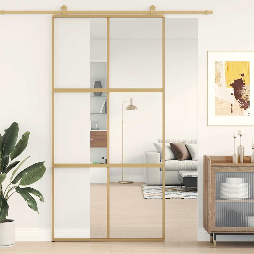 Klizna vrata zlatna 102,5x205 cm prozirno staklo ESG i aluminij