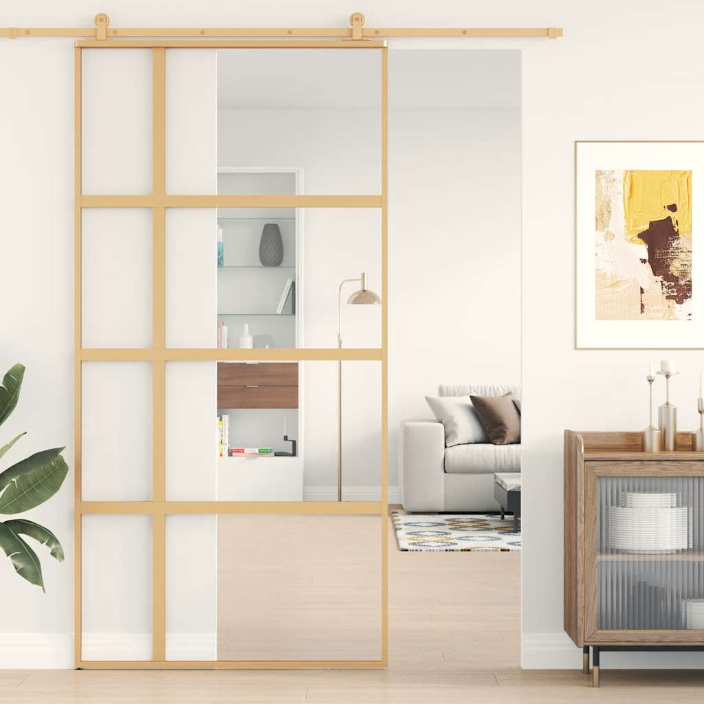 Klizna vrata zlatna 102,5x205 cm prozirno staklo ESG i aluminij