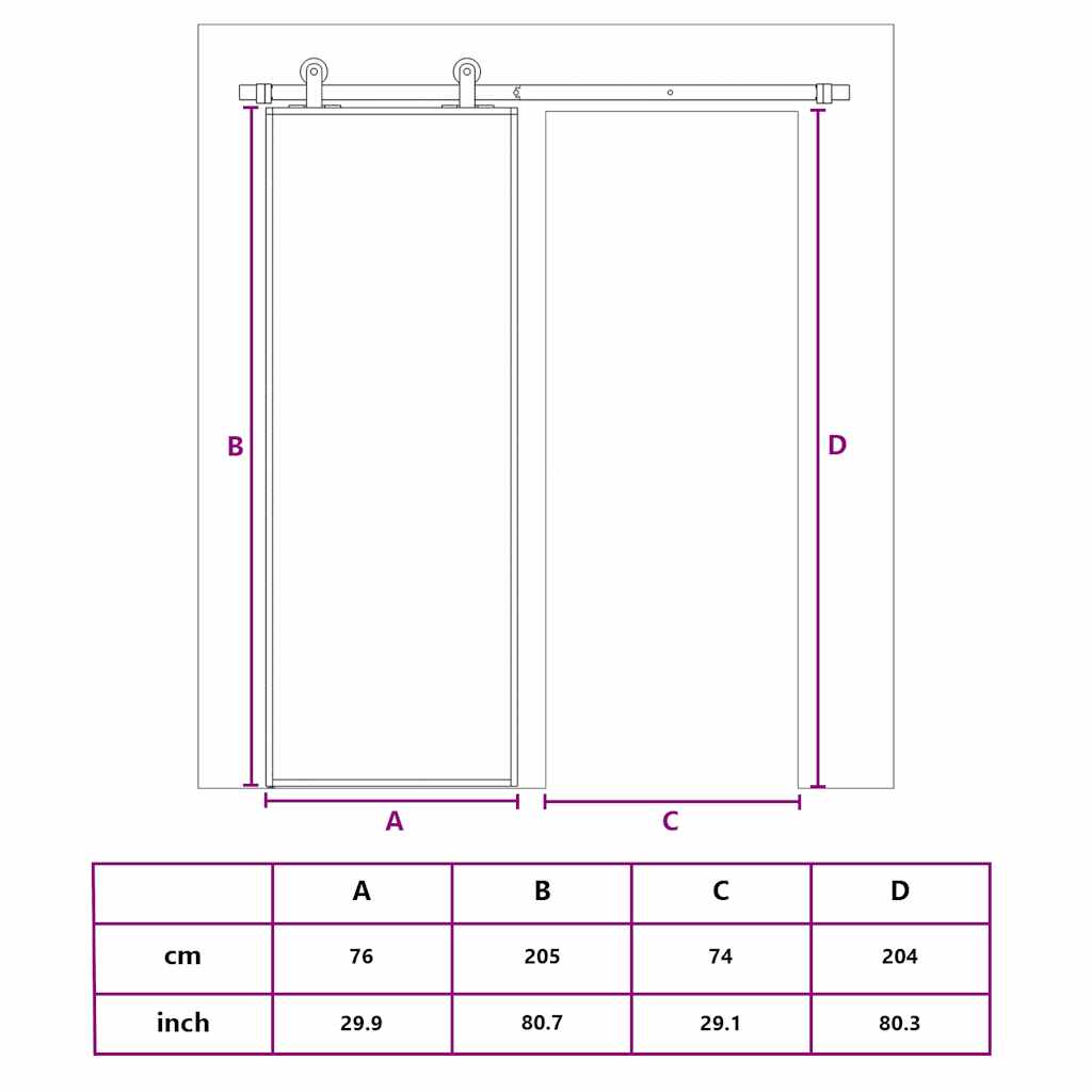 Klizna vrata crna 76x205 cm od kaljenog stakla i aluminija