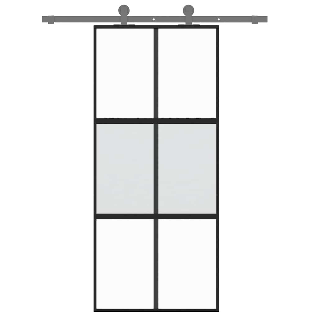 Klizna vrata crna 90 x 205 cm od kaljenog stakla i aluminija