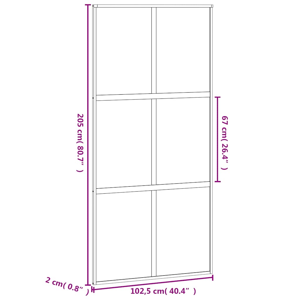 Klizna vrata crna 102,5x205 cm od kaljenog stakla i aluminija