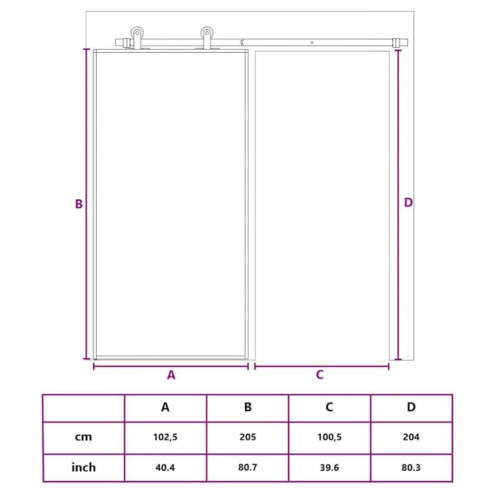 Klizna vrata crna 102,5x205 cm od kaljenog stakla i aluminija