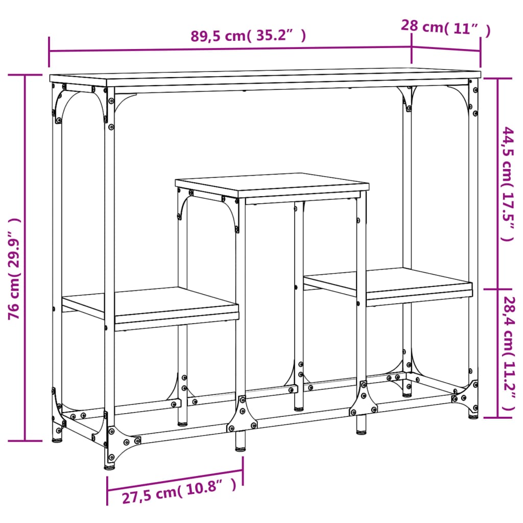 Konzolni stol boja hrasta 89,5 x 28 x 76 cm konstruirano drvo