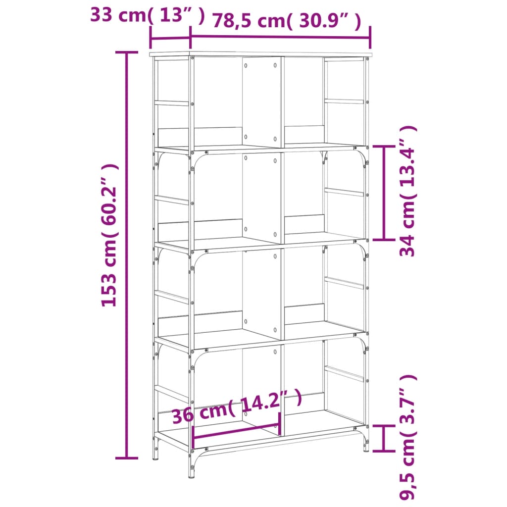Polica za knjige boja hrasta 78,5x33x153 cm konstruirano drvo