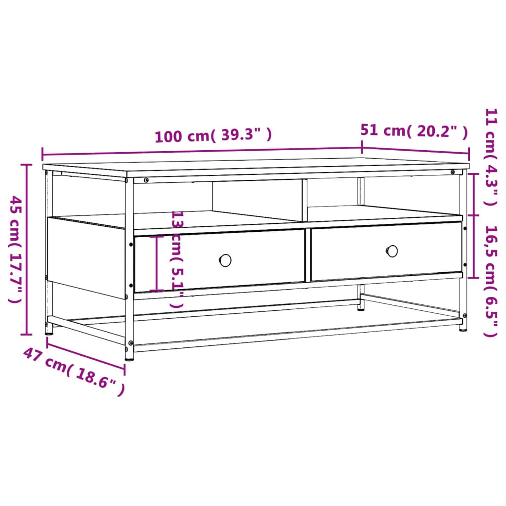 Stolić za kavu boja hrasta 100 x 51 x 45 cm konstruirano drvo