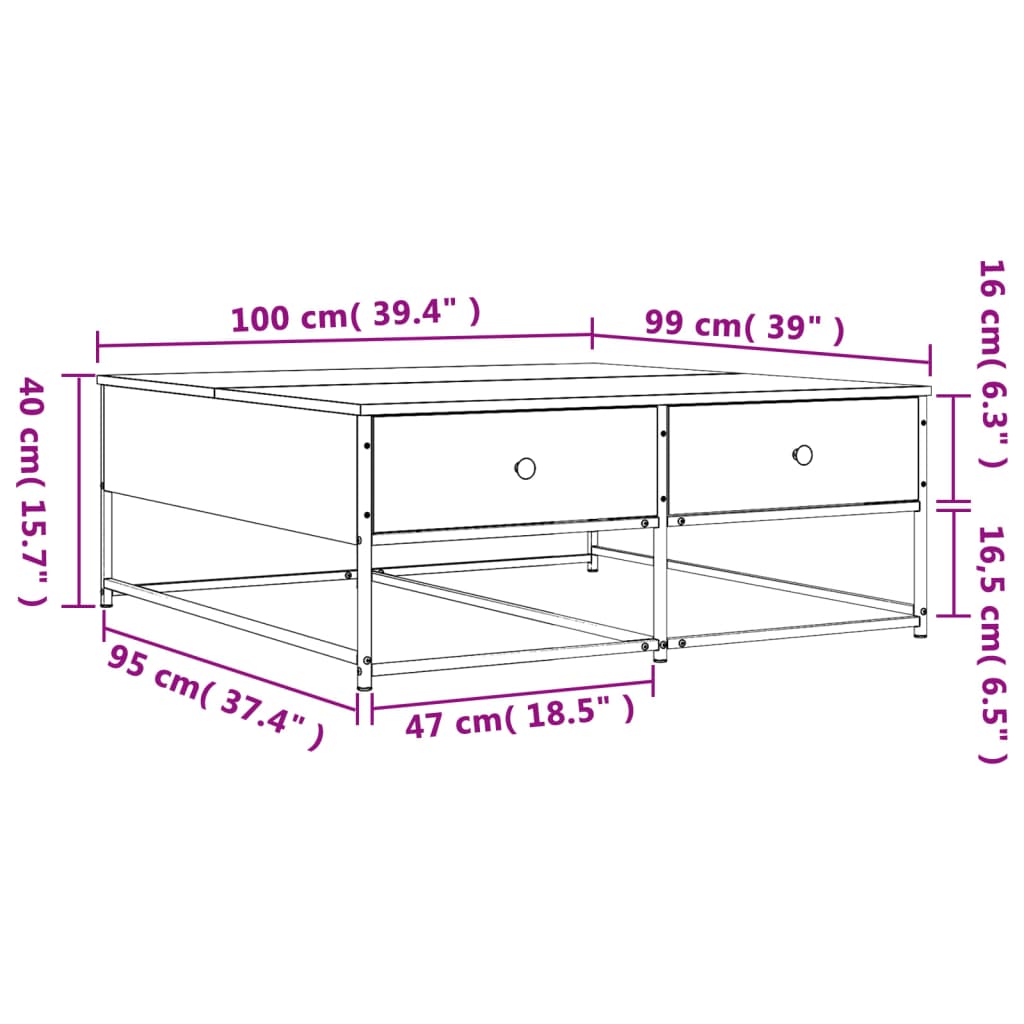 Stolić za kavu boja hrasta 100x99x40 cm konstruirano drvo