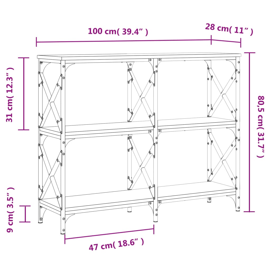 Konzolni stol boja hrasta 100x28x80,5 cm od konstruiranog drva
