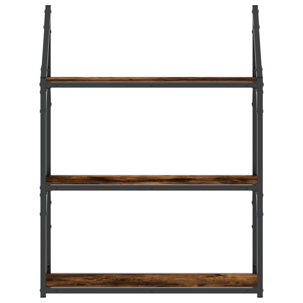 Zidna polica s 3 razine dimljenog hrasta 60x21x78,5 cm drvena