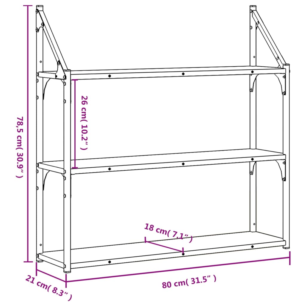 Zidna polica s 3 razine dimljenog hrasta 80x21x78,5 cm drvena