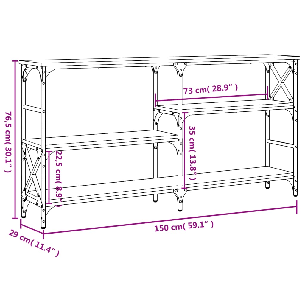 Konzolni stol siva boja hrasta 150x29x76,5 cm konstruirano drvo