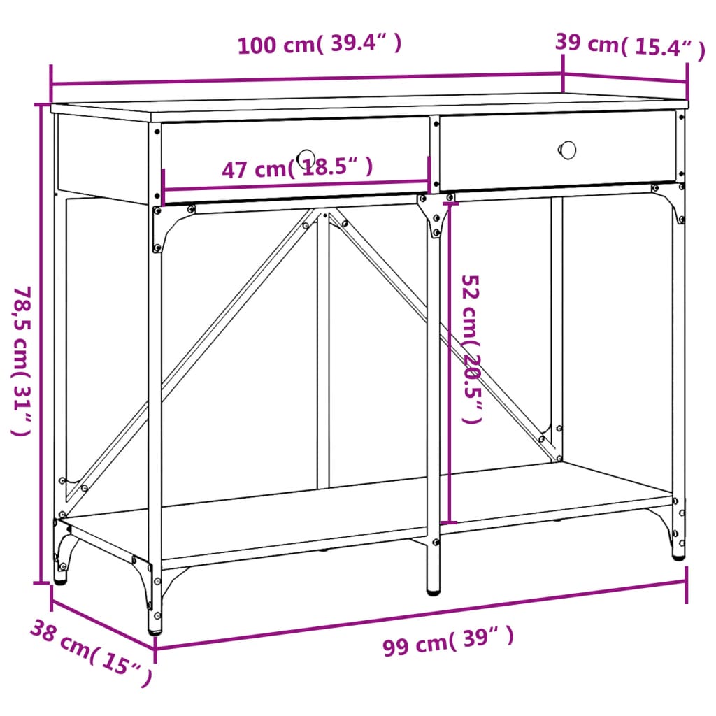 Konzolni stol siva boja hrasta 100x39x78,5 cm konstruirano drvo