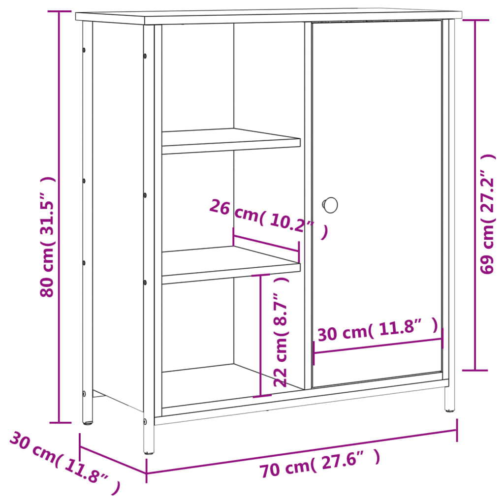 Komoda boja hrasta sonome 70 x 30 x 80 cm od konstruiranog drva Siva