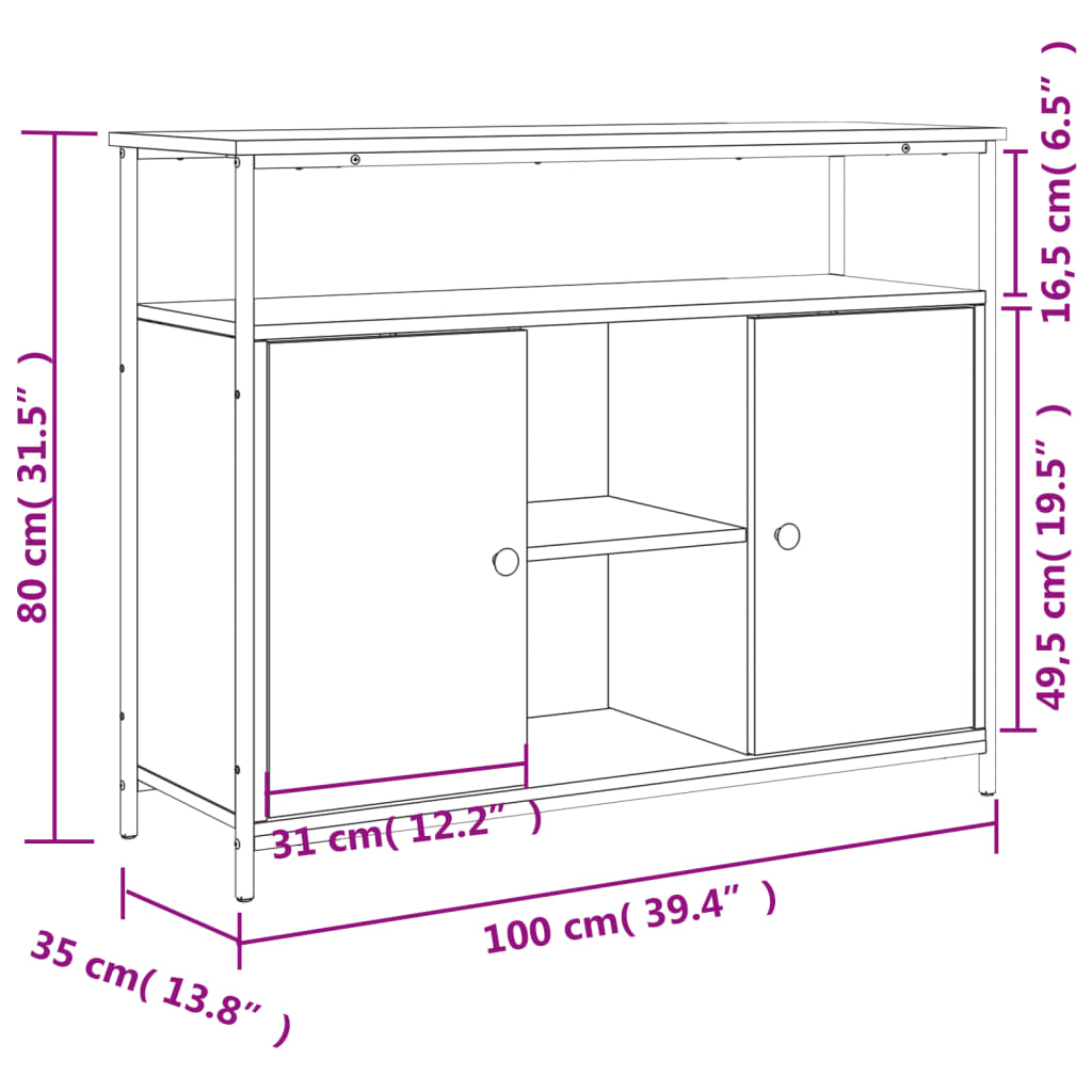 Komoda boja dimljenog hrasta 100x35x80 cm konstruirano drvo