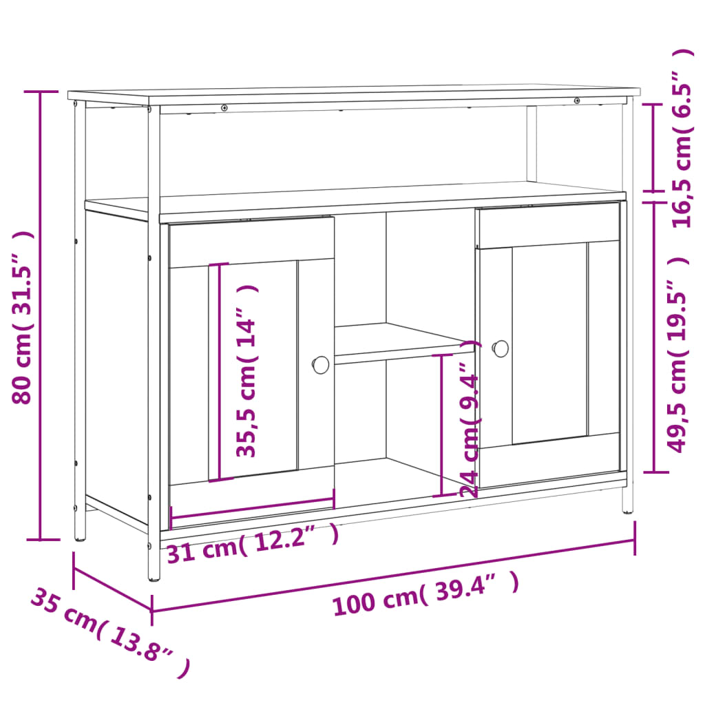 Komoda boja dimljenog hrasta 100x35x80 cm konstruirano drvo