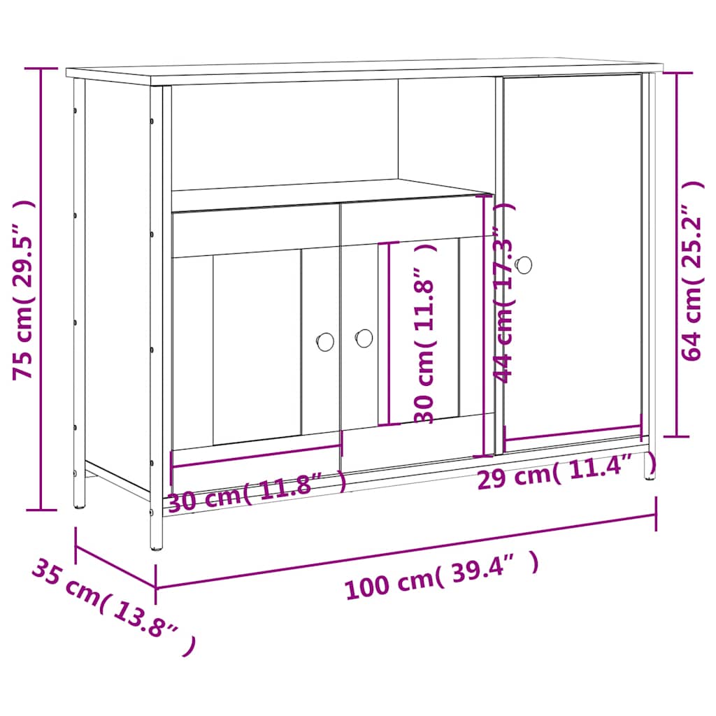 Komoda crna 100x35x75 cm od konstruiranog drva