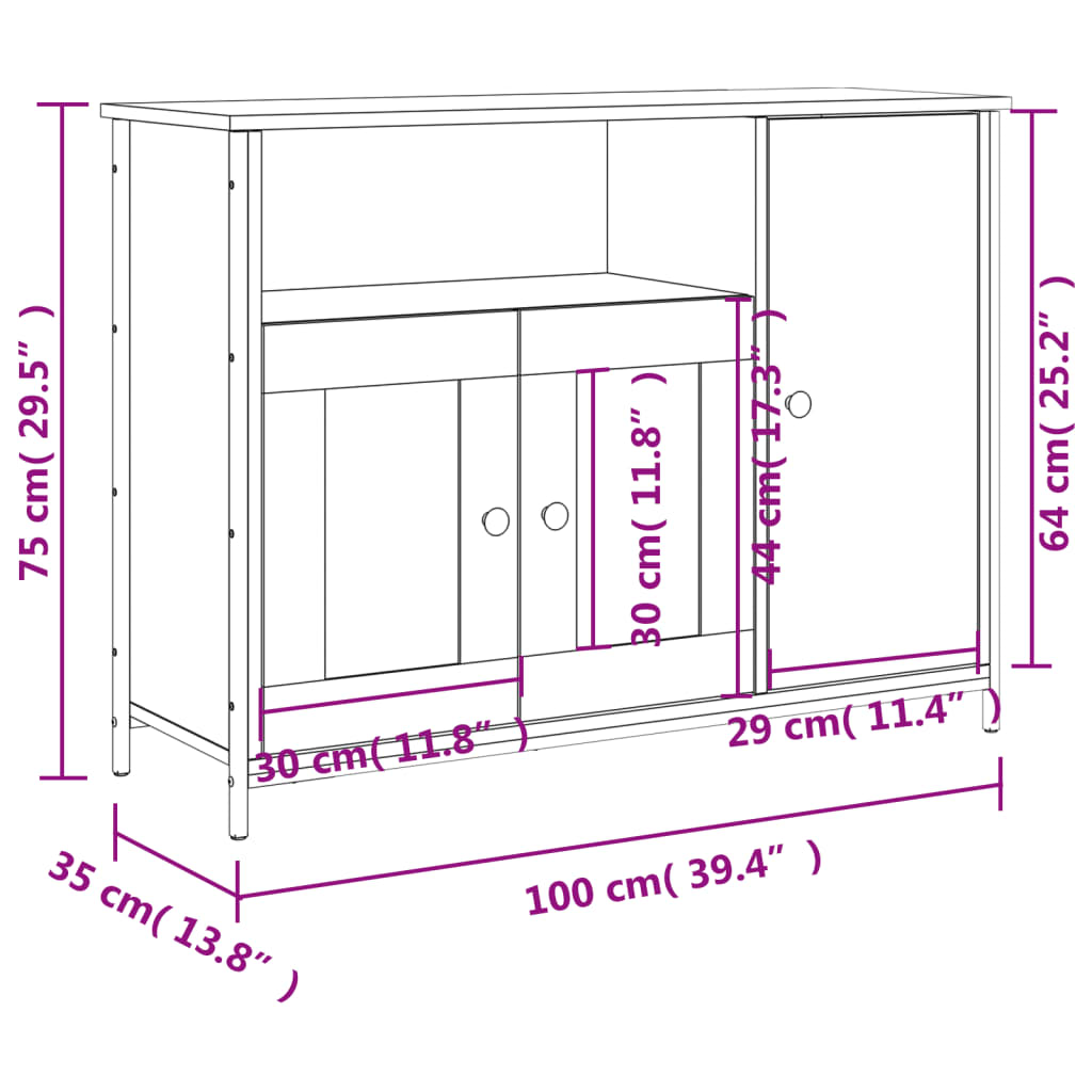Komoda boja dimljenog hrasta 100 x 35 x 75 cm konstruirano drvo