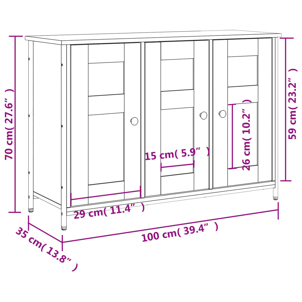 Komoda siva boja hrasta 100 x 35 x 70 cm od konstruiranog drva