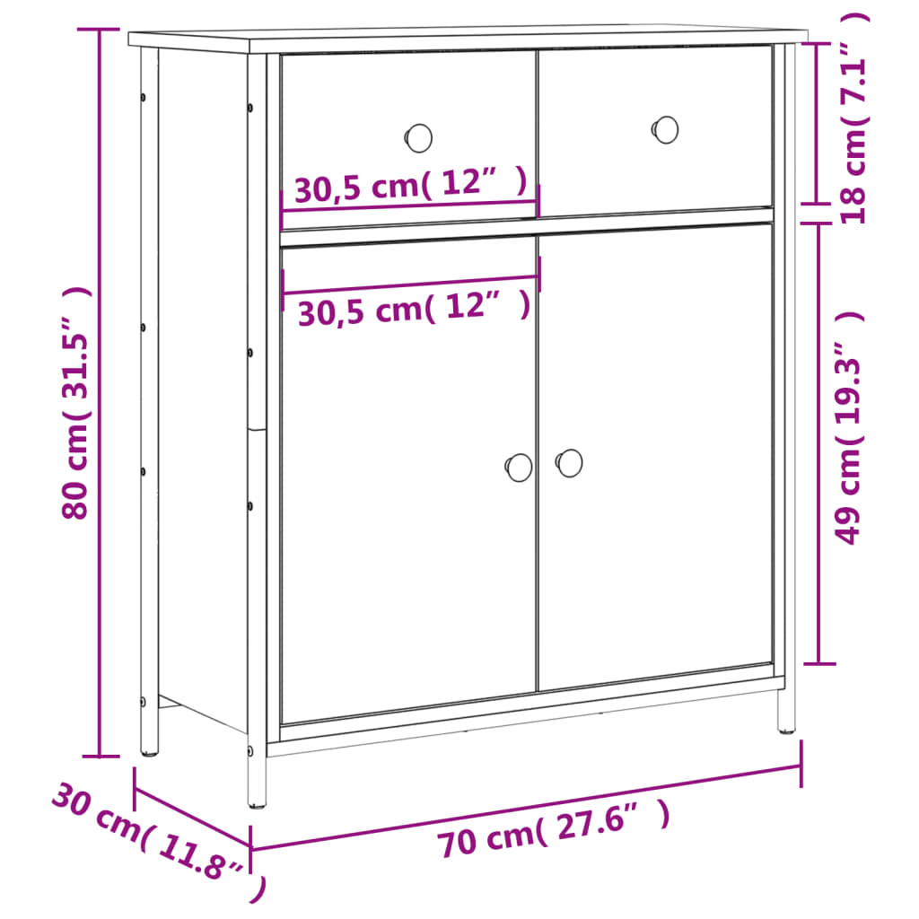 Komoda boja dimljenog hrasta 70 x 30 x 80 cm konstruirano drvo