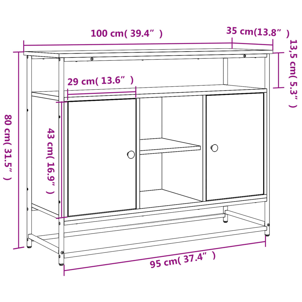 Komoda boja dimljenog hrasta 100x35x80 cm konstruirano drvo