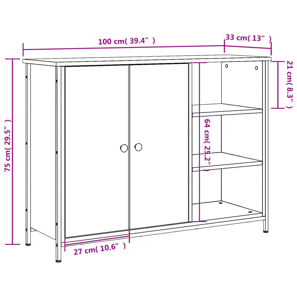 Komoda siva boja hrasta 100 x 33 x 75 cm konstruirano drvo