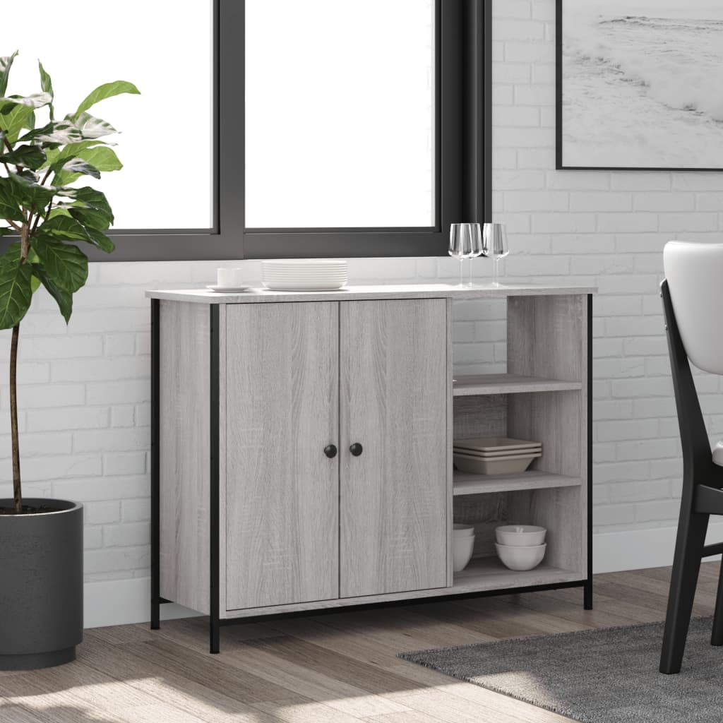 Komoda siva boja hrasta 100 x 33 x 75 cm konstruirano drvo