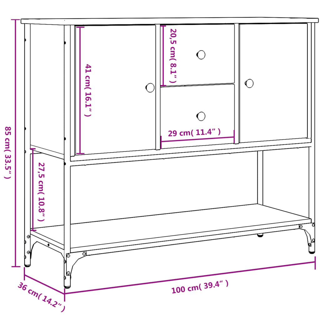 Komoda boja dimljenog hrasta 100x36x85 cm konstruirano drvo