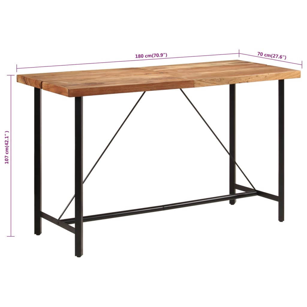 Barski stol 180 x 70 x 107 cm masivno drvo bagrema i željezo