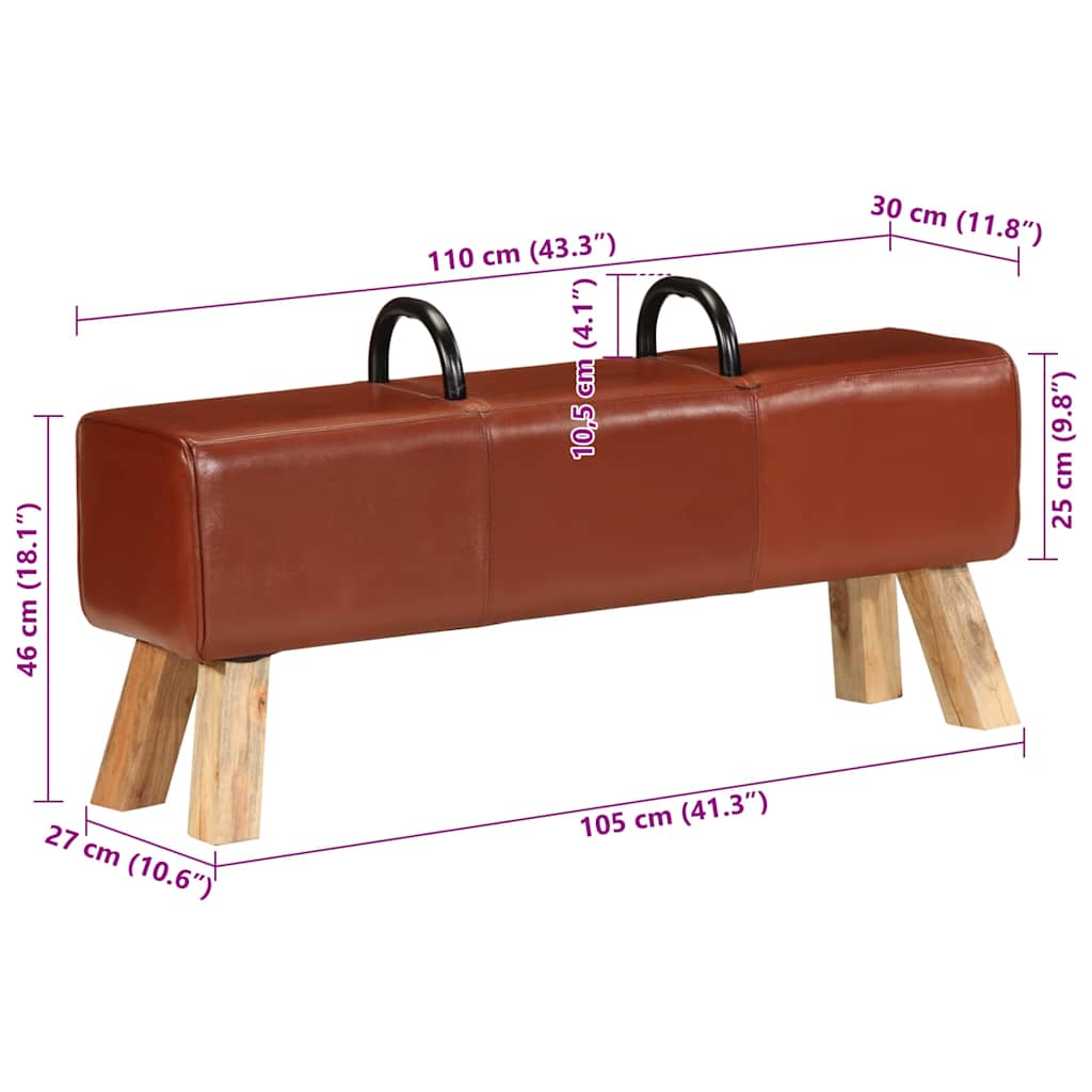 Gimnastička klupa smeđa 110 cm od prave kože