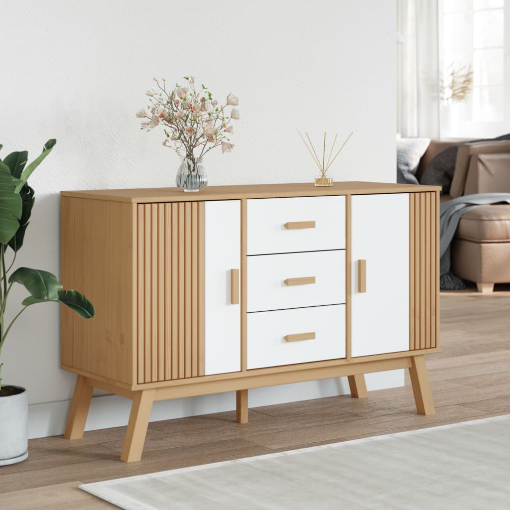Komoda OLDEN bijelo-smeđa 114x43x73,5 cm od masivne borovine