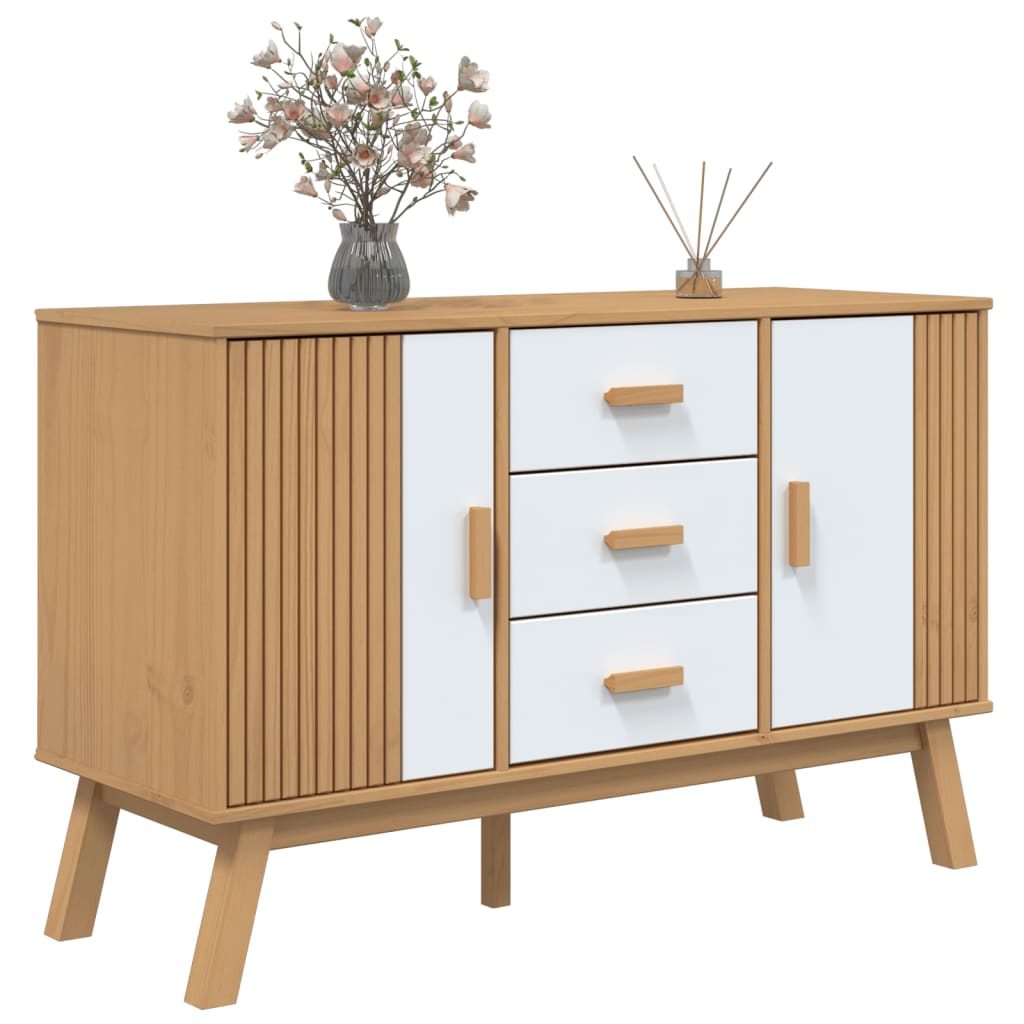 Komoda OLDEN bijelo-smeđa 114x43x73,5 cm od masivne borovine