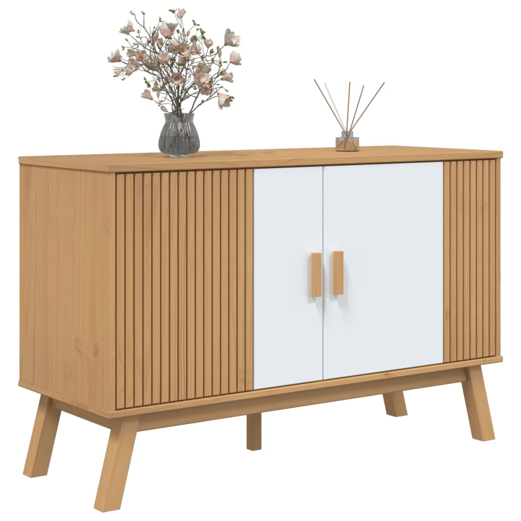 Komoda OLDEN bijelo-smeđa 114x43x73,5 cm od masivne borovine