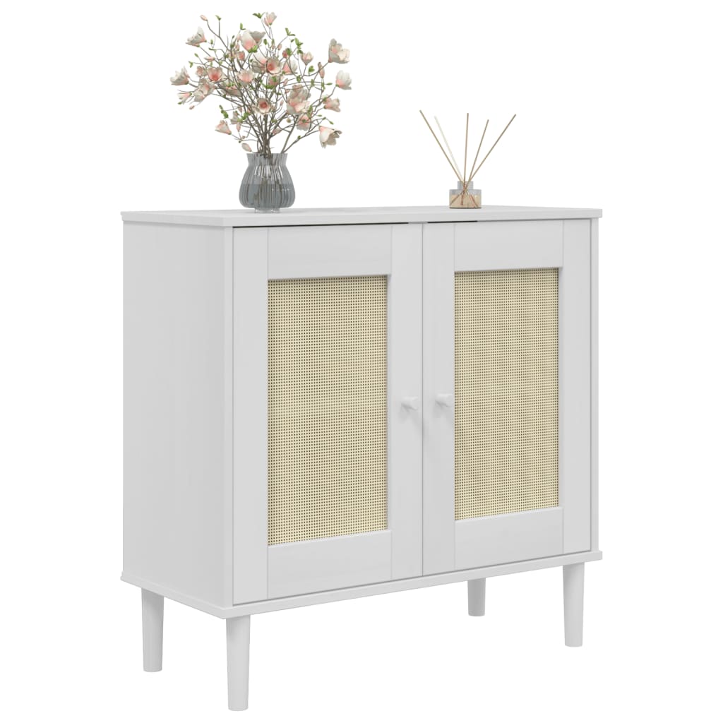 Komoda SENJA bijela izgled ratana 80x35x80 cm masivna borovina