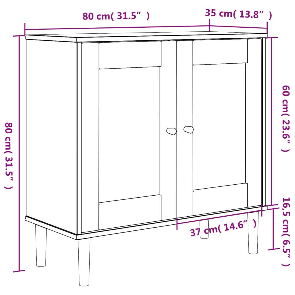 Komoda SENJA bijela izgled ratana 80x35x80 cm masivna borovina