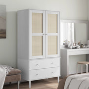 Komoda SENJA bijela izgled ratana 90x55x175 cm masivna borovina