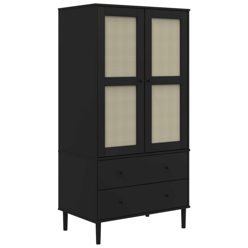 Komoda SENJA crna izgled ratana 90x55x175 cm masivna borovina