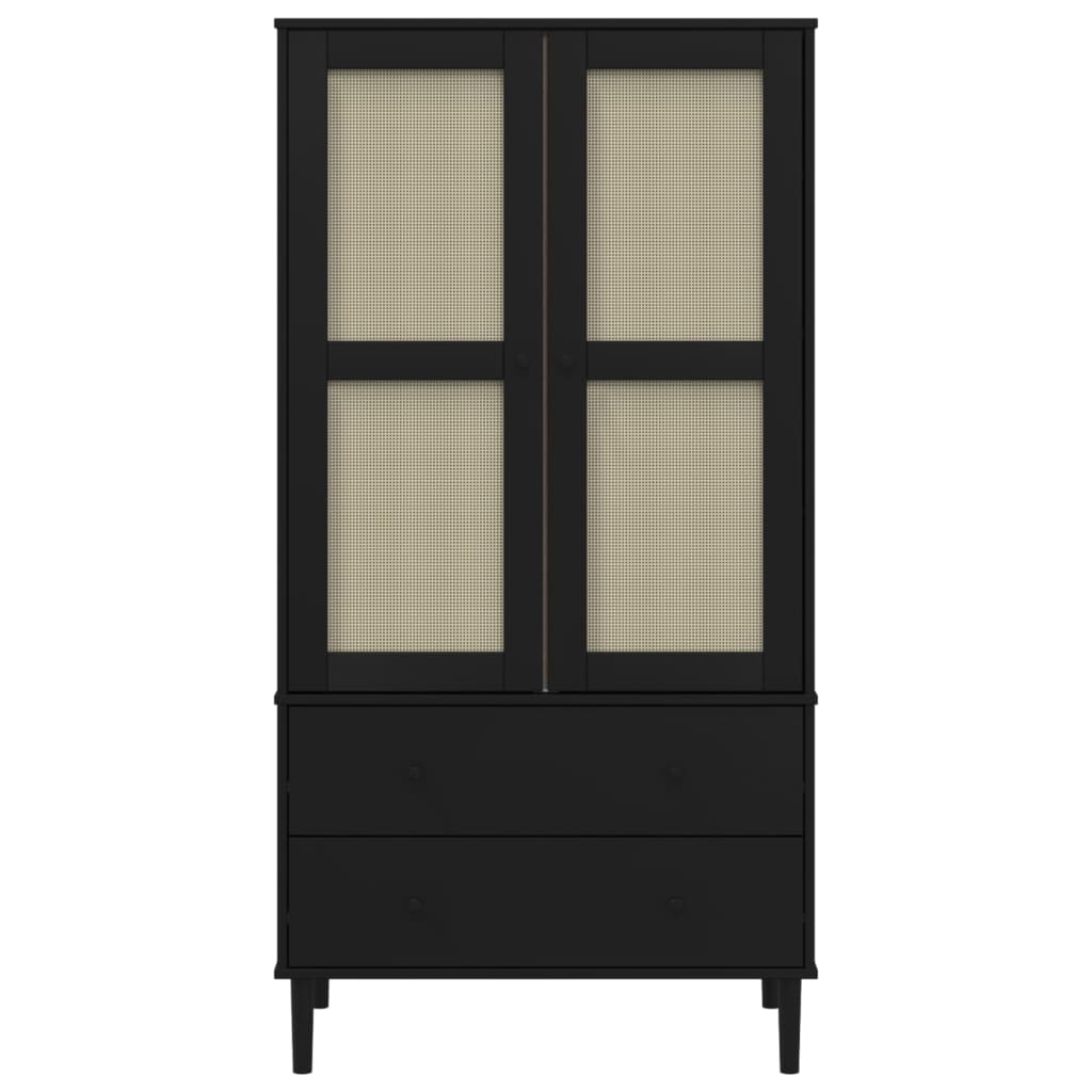 Komoda SENJA crna izgled ratana 90x55x175 cm masivna borovina