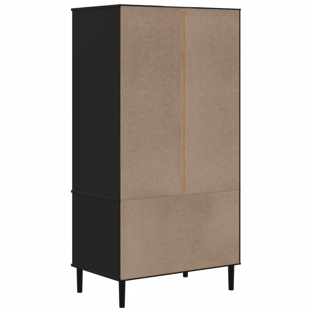Komoda SENJA crna izgled ratana 90x55x175 cm masivna borovina