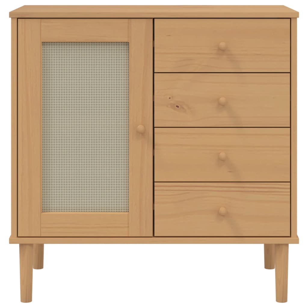 Komoda SENJA smeđa izgled ratana 80x40x80cm masivna borovina