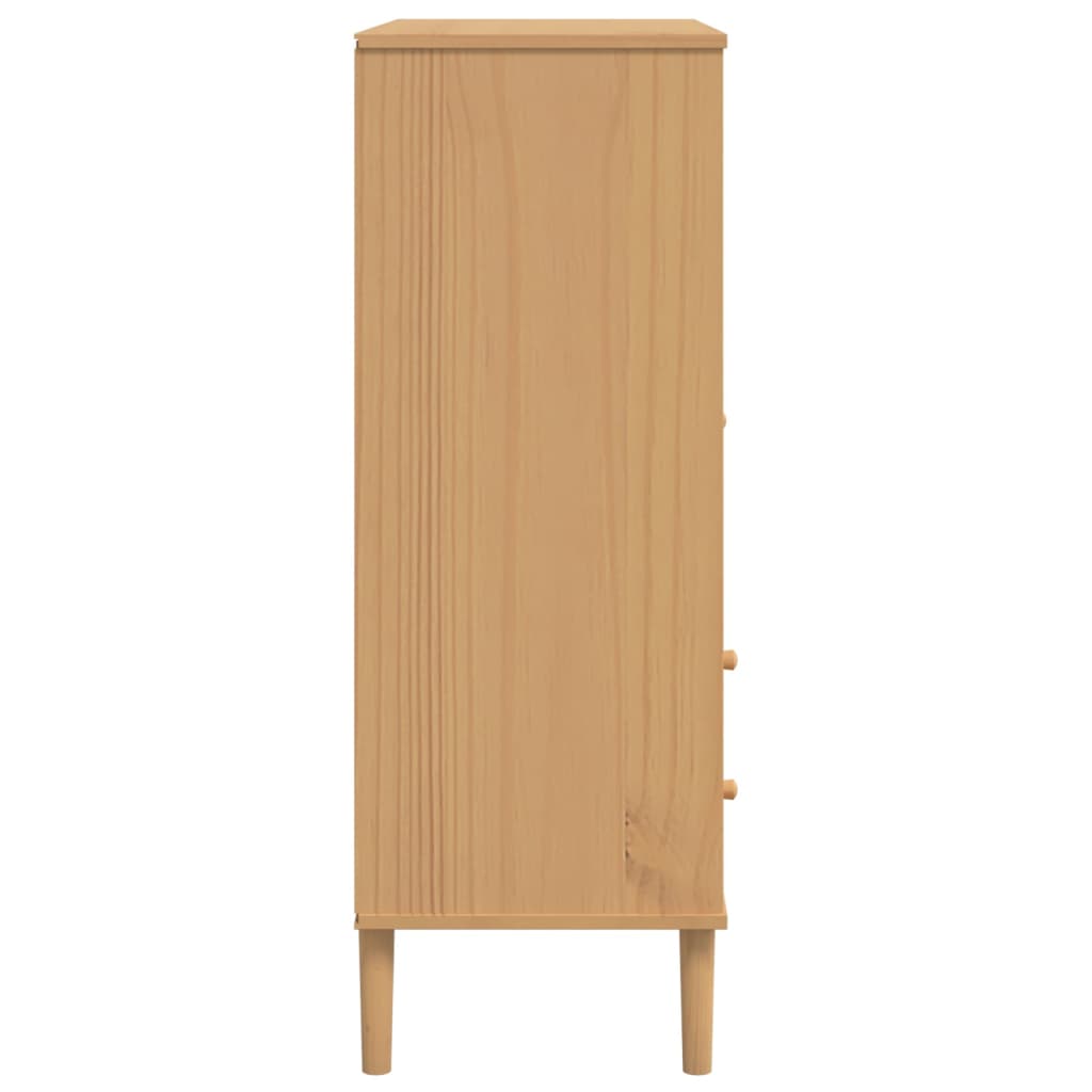 Visoka komoda SENJA smeđa izgled ratana 90x40x112 cm borovina