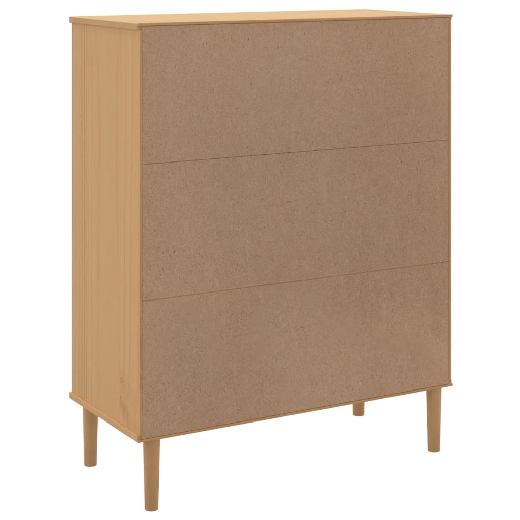 Visoka komoda SENJA smeđa izgled ratana 90x40x112 cm borovina