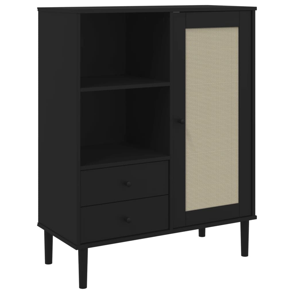 Visoka komoda SENJA crna izgled ratana 90x40x112 cm borovina