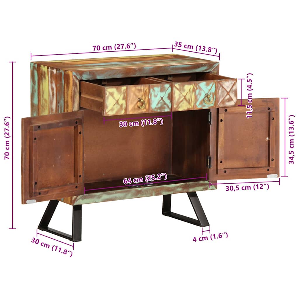 Ormarić s ladicama Višebojni 70x35x70 cm puno drvo, prerađeno
