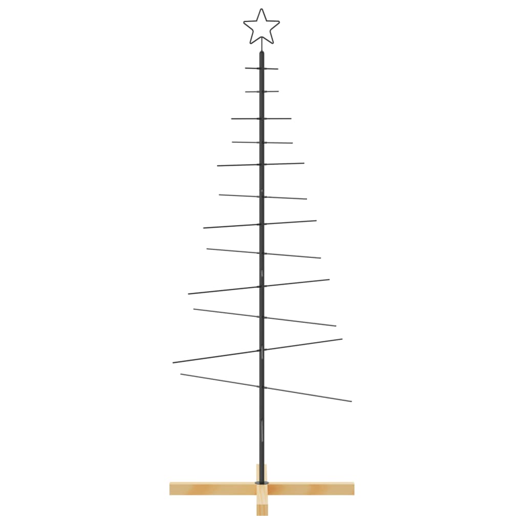 Metalno božićno drvce s drvenim stalkom crno 150 cm