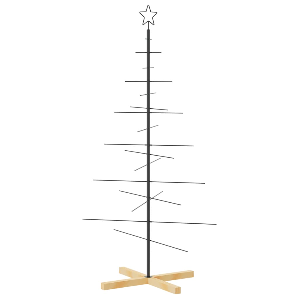 Metalno božićno drvce s drvenim stalkom crno 150 cm