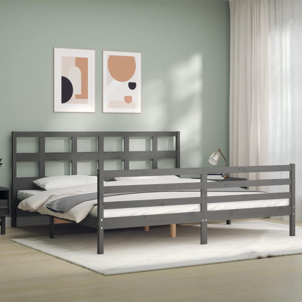 Okvir za krevet s uzglavljem sivi 200 x 200 cm od masivnog drva