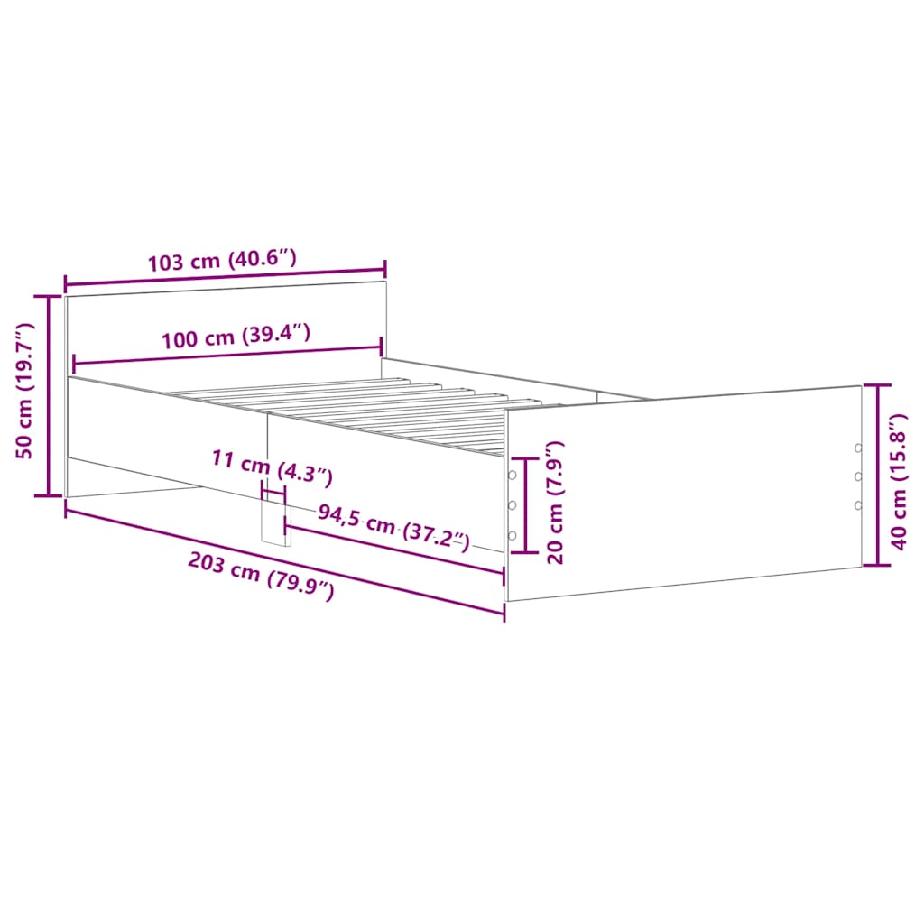 Okvir za krevet boja hrasta 100x200 cm od konstruiranog drva