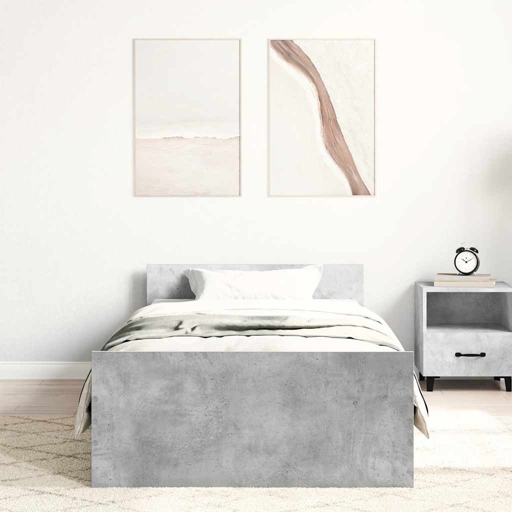 Okvir kreveta boja betona 75x190 cm mali od konstruiranog drva